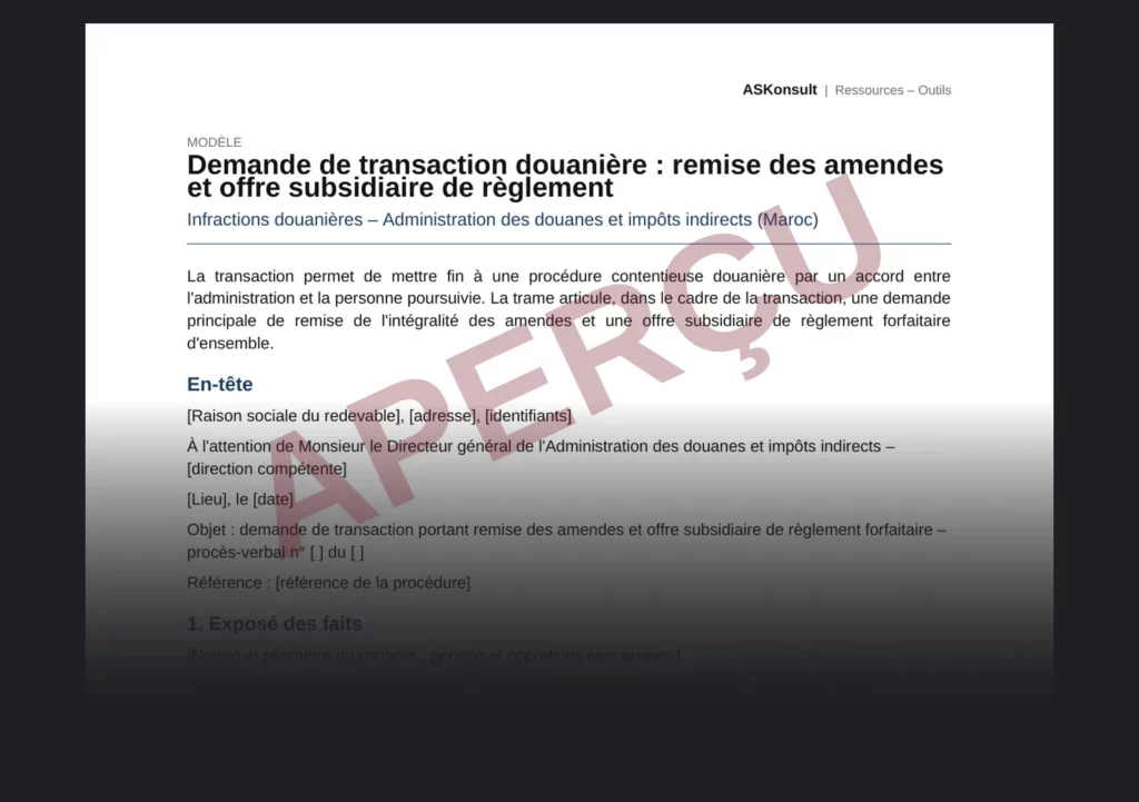 Préparer une demande de transaction douanière et une offre de règlement – aperçu partiel filigrané