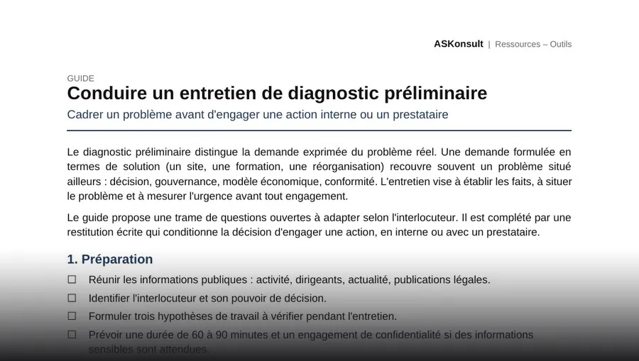 Conduire un entretien de diagnostic préliminaire – aperçu partiel de la première page