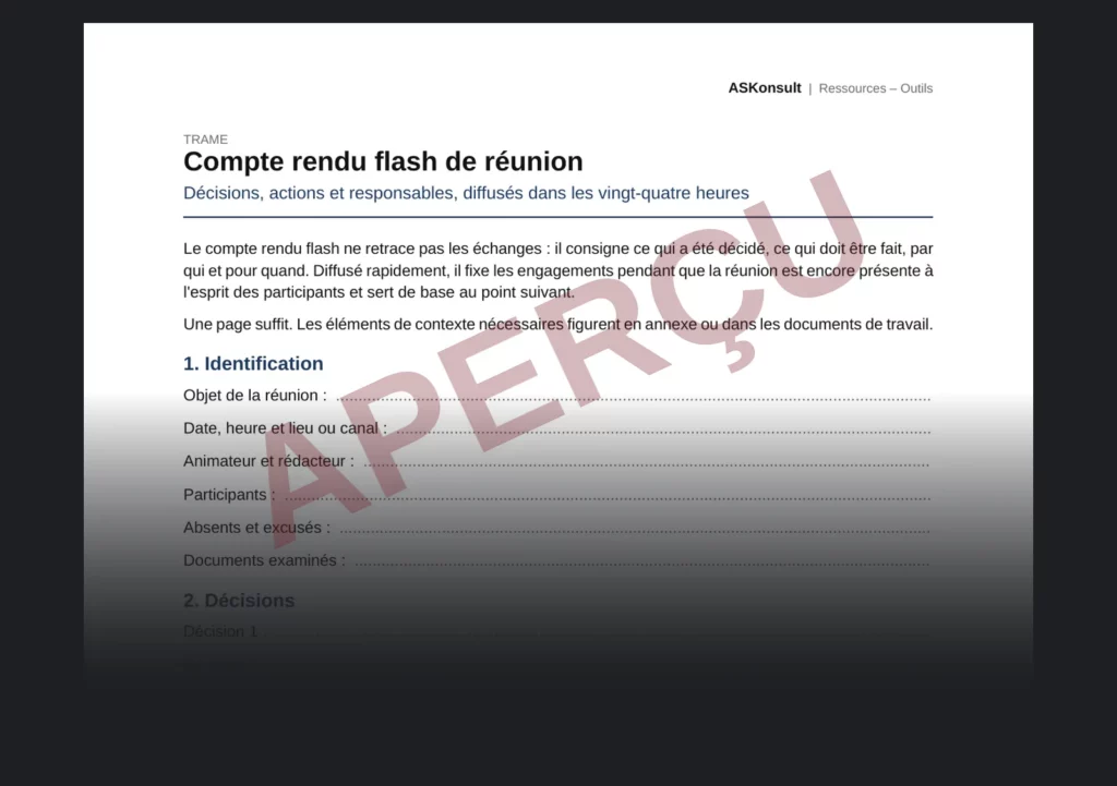 Rédiger un compte rendu flash de réunion – aperçu partiel filigrané