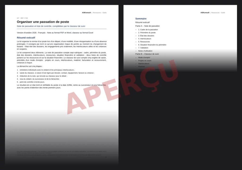Organiser une passation de poste – aperçu partiel filigrané