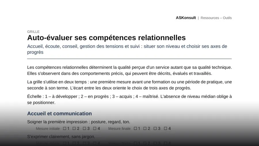 Auto-évaluer ses compétences relationnelles – aperçu partiel de la première page