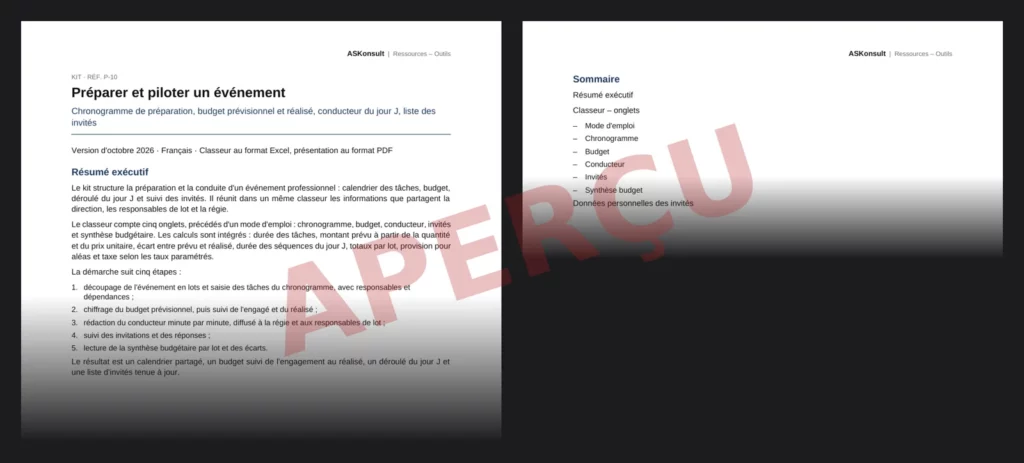 Préparer et piloter un événement – aperçu partiel filigrané