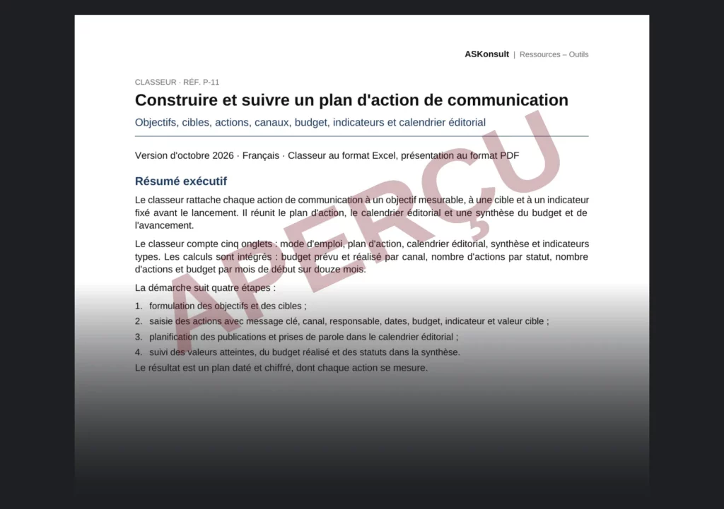 Construire et suivre un plan d'action de communication – aperçu partiel filigrané