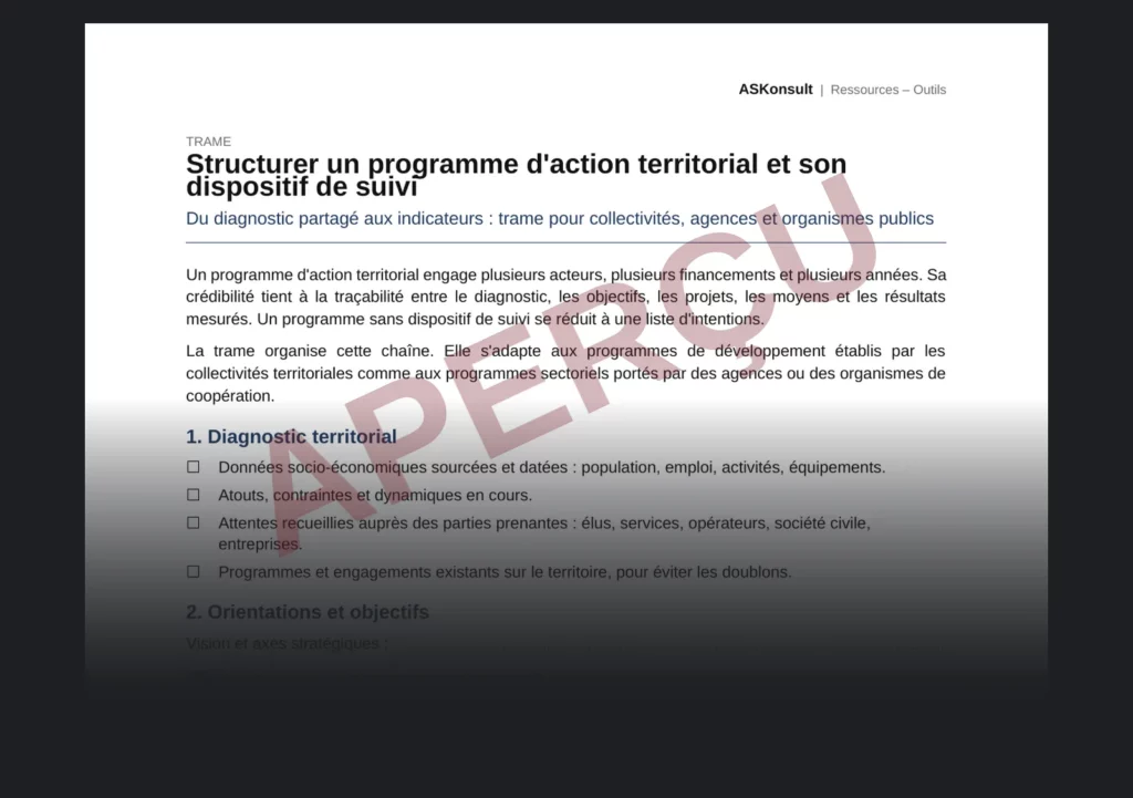 Structurer un programme d'action territorial et son dispositif de suivi – aperçu partiel filigrané