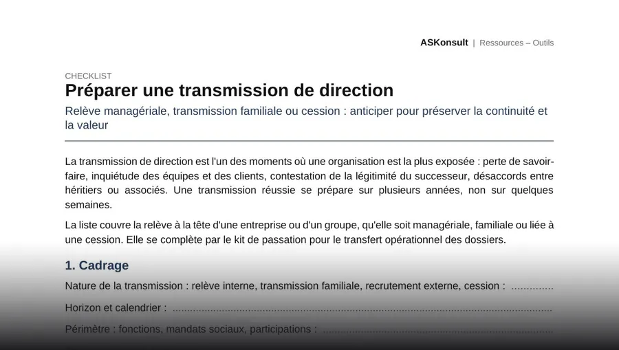 Préparer une transmission de direction – aperçu partiel de la première page