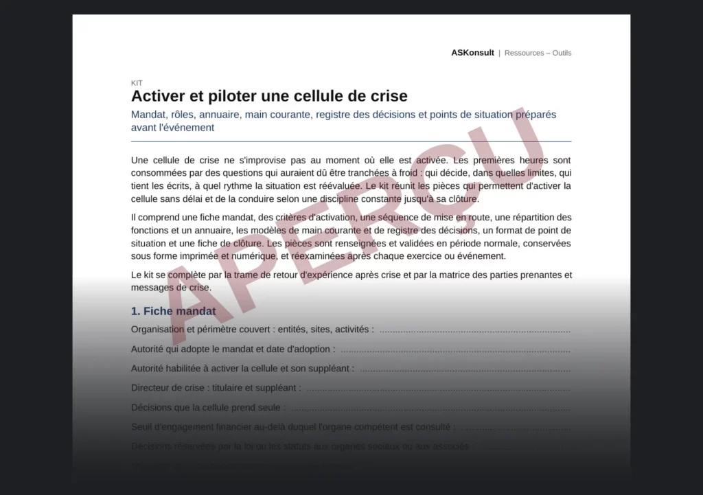 Activer et piloter une cellule de crise – aperçu partiel filigrané