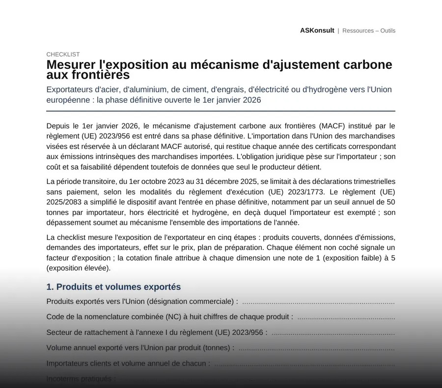 Mesurer l'exposition au mécanisme d'ajustement carbone aux frontières – aperçu partiel de la première page