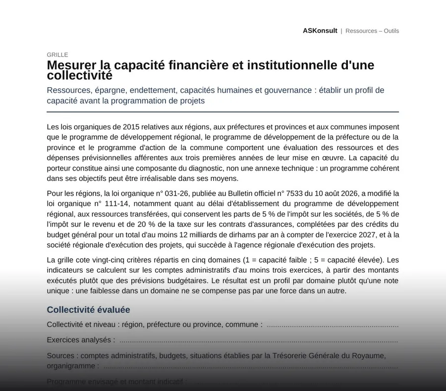 Mesurer la capacité financière et institutionnelle d'une collectivité – aperçu partiel de la première page