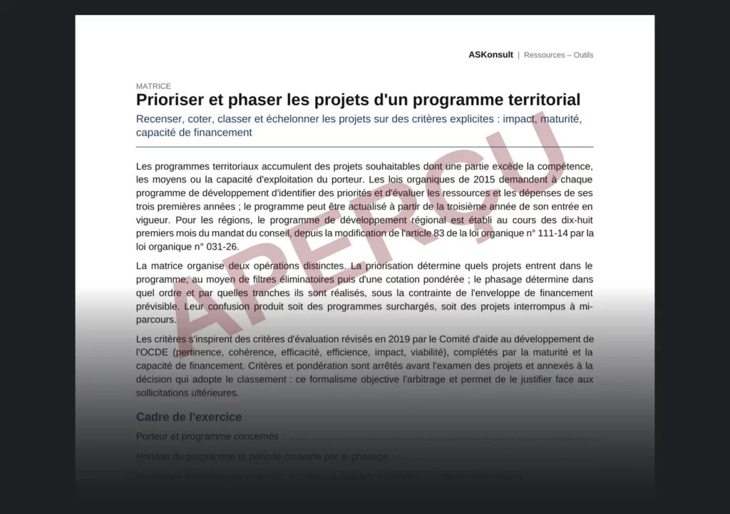 Conduire la priorisation des projets territoriaux et leur phasage – aperçu partiel filigrané