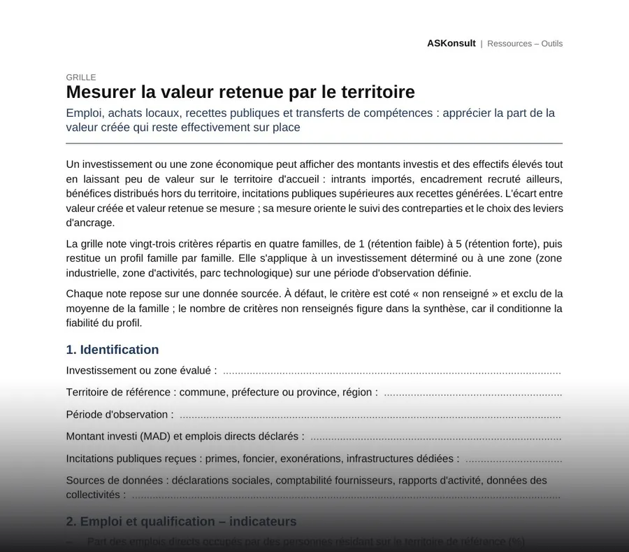 Mesurer la valeur retenue par le territoire – aperçu partiel de la première page