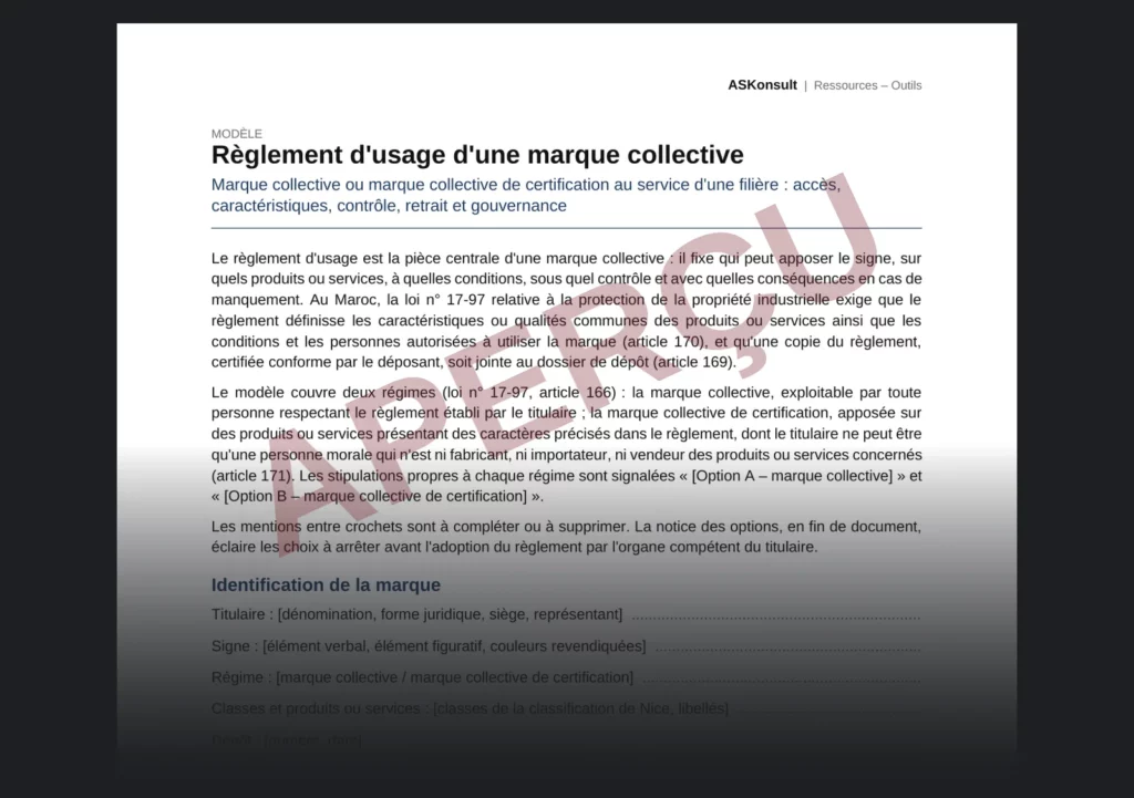 Établir le règlement d'usage d'une marque collective – aperçu partiel filigrané