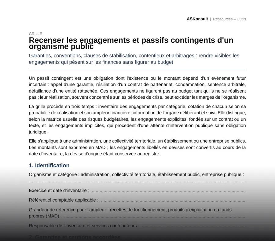 Recenser les engagements et passifs contingents d'un organisme public – aperçu partiel de la première page