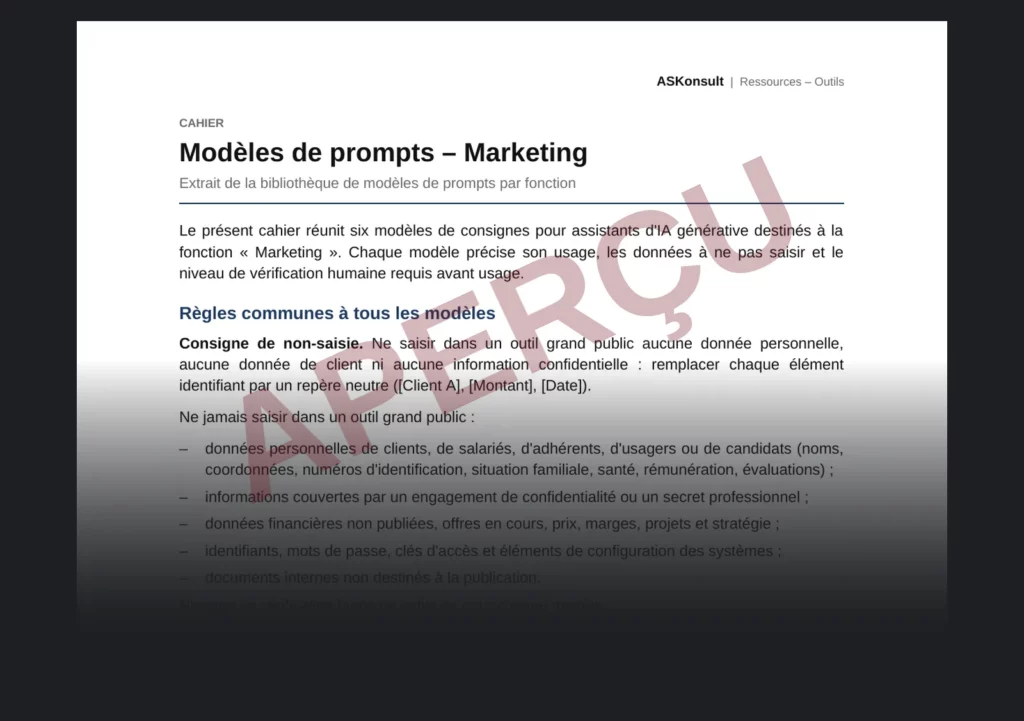 Décliner offres et contenus avec des modèles de prompts marketing – aperçu partiel filigrané